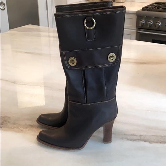 Coach Rory Polished Calf Boot Chocolate Brown 8.5 - Picture 3 of 16